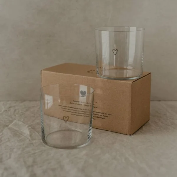 Eulenschnitt Trinkglas 2er Set – 2 Gläser à 360 Ml – Höhe Ca. 8,5 Cm – Ø 8,9 Cm – Herz – Transparent/schwarz 7